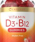 Carlyle Vitamin D3 + B12 Complex Gummies | 120 Count | Vegetarian, Non-GMO, and Gluten Free Formula | Natural Strawberry Flavor Supplement