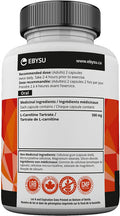 EBYSU L-Carnitine L-Tartrate Supplement - 180 Capsules - Workout Support Supplements (500mg)