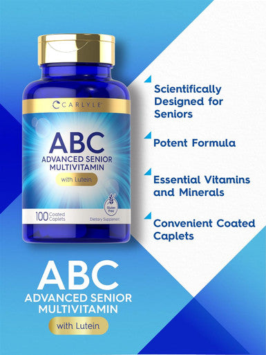 Carlyle Senior Multivitamin For Over 60 100 Caplets With Lutein & Lycopene Abc Advanced Supplement For Men And Women Non-Gmo, Gluten Free