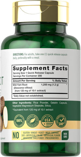 Carlyle Wild Yam Root Capsules | 200 Count | Non-GMO Gluten | Traditional Herb Extract
