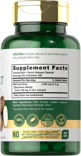 Carlyle Wild Yam Root Capsules | 200 Count | Non-Gmo, Gluten Free | Traditional Herb Extract
