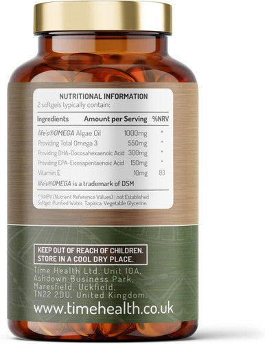 Vegan Omega 3 Epa & Dha From Algae Oil Premium Brand Carrageenan- Sustainable Algal Alternative To Fish Oil Vegetarian Essential Fatty Acids Uk Made Supplement (120 Count (Pack Of 1))
