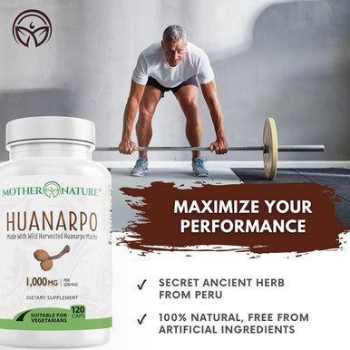 Mother Nature Organics Superfoods for Organic Living Huanarpo Macho Powder Capsules - Max Strength 1000Mg (120 Count) - Male Support, Energy & Performance For Men - Non-Gmo, Gluten-Free, Dairy-Free & Vegan