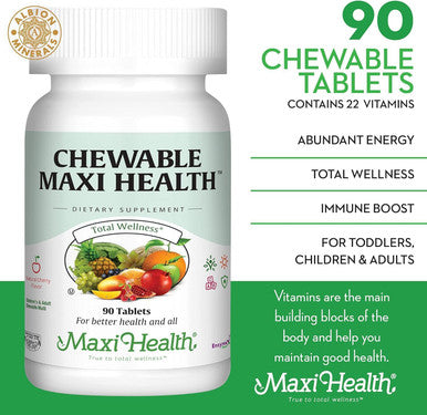 Maxi Health Chewable - Multivitamin for Men and Women - Enhanced Absorption and Bioavailability - Daily Mens Multivitamins and Womens Multi Vitamin & Mineral Supplement for Adults (90 Count (Pack of 1))