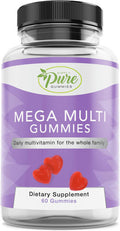 Pure By Nature Mega Multi Gummies, Natural Flavored Multi Vitamin Gummies For Women & Men, Dietary Supplement, Multivitamin For Men With Vitamins A, D2, C, E, K, Biotin, Folic Acid (60 Count)