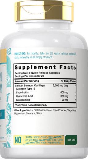 Carlyle Chicken Sternum Cartilage Collagen | Type Ii 3000Mg | 120 Capsules | With Hyaluronic Acid | Non-Gmo, Gluten Free