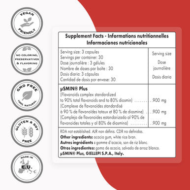 Supersmart Diosmin Plus 900 mg Per Day Flavonoid Complex 90 Total Flavonoids 80 Diosmin Circulation Vein Support Supplement NonGMO Gluten Free 90 Vegetarian Capsules