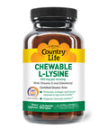 Country Life Chewable L-Lysine 600Mg - 60 Tabs - Supports Immune Health - Supports Natural Collagen Production - Vitamin D - Elderberry - Great Taste
