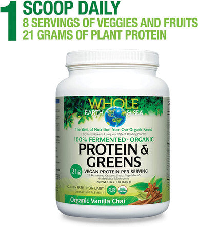 Whole Earth Sea from Natural Factors Organic Fermented Protein Greens Vegan Whole Food Supplement Vanilla Chai 1 lb 7 Oz