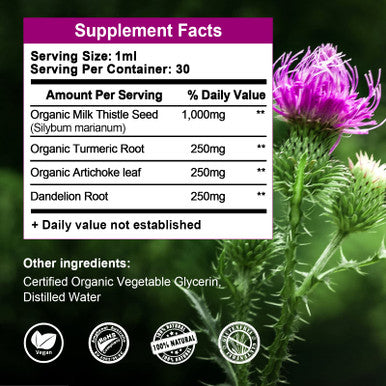 Alliwise Liver Health Support Liquid, 1000Mg Milk Thistle 80% Silymarin Extract & 250Mg Dandelion Root Extract, Liver Cleanse Detox & Repair Fatty Liver Formula, Vegan, Non-Gmo And All-Natural