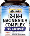 12 in 1 Magnesium Complex Supplement 500mg Max Absorption Chelated Magnesium Glycinate Citrate Malate and More for Sleep Heart Nerve Support NonGMO Vegan Capsules (240 Count)