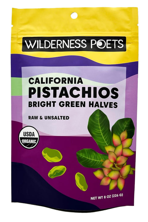 Wilderness Poets Organic Pistachios Bright Green Pistachio Nut Halves No Salt Grown in California (5 Pound)