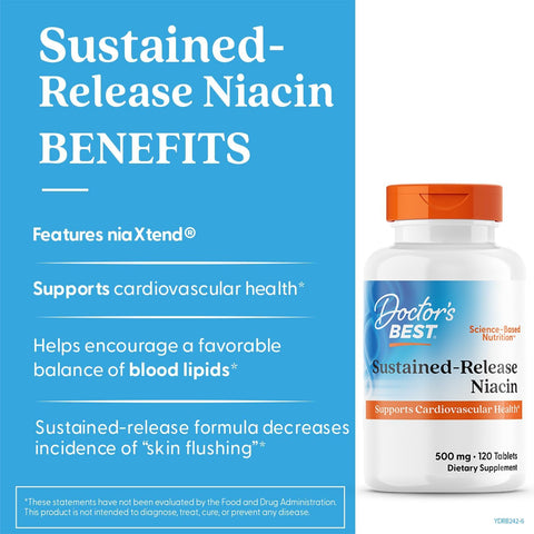 DoctorS Best Niacin 500 Mg Extended Release Supplement For Men and Women Minimizes Skin Flush Niacin As Nicotinic Acid 500Mg Cardiovascular Health Support Gluten Vegan Non Gmo 120 Tablets