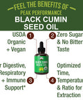 Usda Organic Black Seed Oil Liquid Drops Supplement. Vegan Black Cumin Seed Oil For Women & Men. Zero Sugar, Non Bitter
