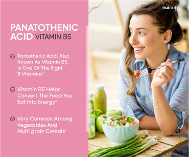 Nui Nutra Pantothenic Acid (Vitamin B5) Supplement | 500mg | 150 Capsules | Supports Energy & Focus | Supports Digestive System | Promotes Healthy Skin