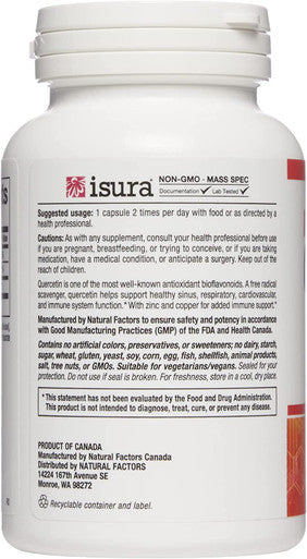 Natural Factors Quercetin with Zinc Copper 500 mg 60 Vegetarian Capsules