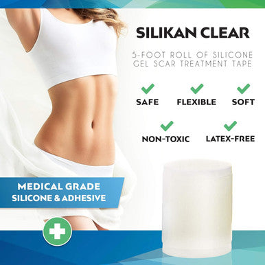 Clear Gel Silicone Scar Tape-See Through Silicon Medical Grade Stripsscar Repair Sheet Transparent Burn Breast Face Discover Acne Scars Solution Removal Must Haves-5 Foot Roll-No Messy Cream Silikan