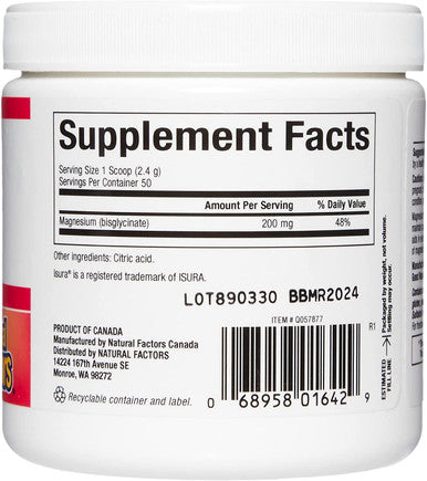 Natural Factors Magnesium Bisglycinate Pure 200 mg 4.2 oz Powder