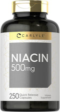 Carlyle Niacin 500mg | 250 Capsules | Non-GMO, Gluten Free