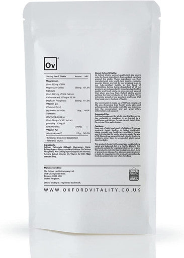 Magnesium, Calcium, Vitamin D3, K2 MK-7 & Turmeric Tablets | Healthy Bones and Teeth Support | Oxford Vitality