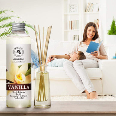 Vanilla Diffuser Refill w/Natural Essential Vanilla Oil 200ml - Intensive - Fresh & Long Lasting Fragrance - Reed Diffuser Oil - Best for Aromatherapy - SPA - Home - Office - Fitness Club