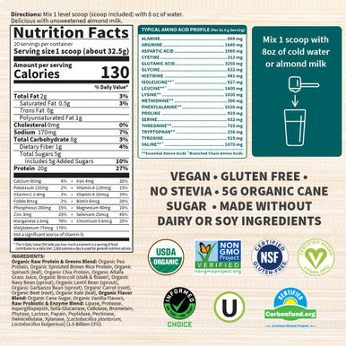 Garden of Life Raw Organic Protein & Greens Lightly Sweet Vegan Protein Powder For Women And Men Plant And Pea Protein Greens Probiotics Gluten Free Low Carb Shake Made Without Dairy 20 Servings