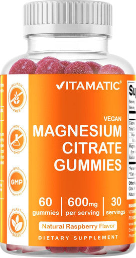 Vitamatic Magnesium Citrate Gummies 600Mg Per Serving - 60 Vegan Gummies - Promotes Healthy Relaxation Muscle Bone & Energy Support (60 Gummies (Pack Of 1))