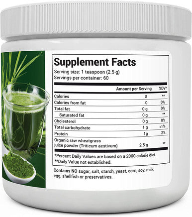 Dr. Berg's Wheatgrass Superfood Powder - Raw Juice Organic Ultra-Concentrated Rich in Vitamins and Nutrients - Chlorophyll and Trace Minerals - 60 Servings - Gluten- Non-GMO - 5.3 oz (1 Pack)