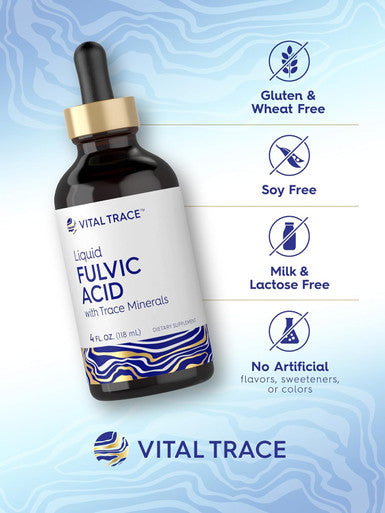 Carlyle Fulvic Acid Drops 4 fl oz | Liquid Trace Minerals | Ionic Supplement | Vegetarian Non-GMO & Gluten | by Vital Trace