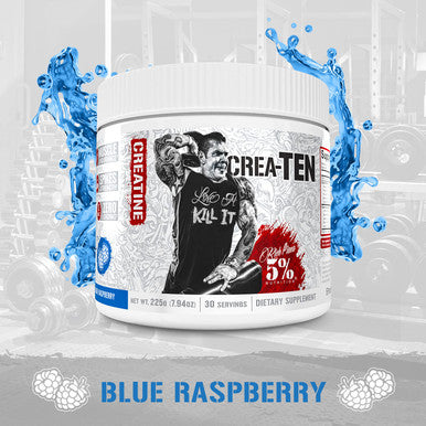 5% Nutrition Rich Piana CreaTEN 10 in 1 Formula Flavored Creatine Powder for Muscle Gain Enhance Power Strength Endurance and Recovery 8.78 oz 30 Srvngs (Blue Raspberry)