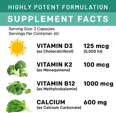 Primemd 4-In-1 Calcium Supplements For Women & Men - Calcium 600Mg With Vitamin D3 K2 B12 5000 Iu Supplement For Heart, Bone & Body Defenses - Gluten-Free, Non-Gmo, Vegan Friendly (120 Count)