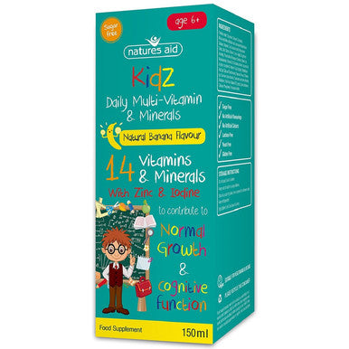Natures Aid Kids Multi-Vitamin And Minerals Formula For Children (150 Ml Natural Banana Flavour Sugar Free Vegan Society Approved Made In The Uk) 6 Years Plus