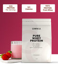 OMNIA Pure Whey Protein Powder Nutrition Low Carbs and Low Sugar Muscle Building Powder Over 22G Protein Per Serving - 33 Servings - 1 KG - Strawberry