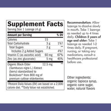 Natures Way Sambucus Organic Zinc Lozenges, Elderberry and Zinc Lozenges with Vitamin C, Certified Organic, Berry Flavored, 24 Lozenges