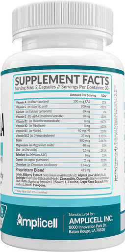 Eye Formula Vision Support - 60 Eye Vitamin Capsules - Daily Eye Vitamins with Lutein & Zeaxanthin - All-in-One Eye Health Supplement w/ Vitamin A, Vitamin E, Zinc, Calcium & More for Optimum Eye Care