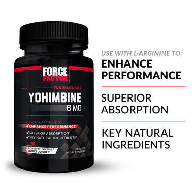Force Factor Yohimbine Supplement for Men, Yohimbe Bark Extract with Superior Absorption to Enhance Performance, 6mg Yohimbine Bark Pills with Key Ingredients, Works Fast, 30 Capsules