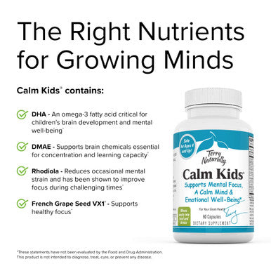 Terry ly Calm Kids - 60 Capsules - Supports Mental Focus, A Calm Mind & Emotional Well-Being - Non-GMO, - 60 Servings