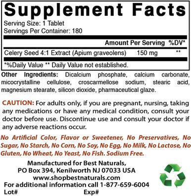 Best Naturals Celery Seed 600 mg 180 Tablets (180 Count (Pack of 3))