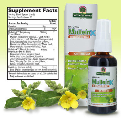 Nature'S Answer Mullein X Throat 2 Ounce Spray - Cold and Flu Support Natural Throat Soothing Clears Mucus Gluten Non GMO Vegetarian Natural Peppermint Flavor - Mullein Drops for Lungs
