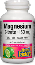Natural Factors Magnesium Citrate 150 mg Tablets Key Lime Sugar Free 60 Count