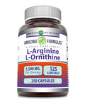Amazing Formulas L-Arginine/L-Ornithine 1500 Mg Per Serving, Capsules | Non-Gmo | Gluten Free | Amino Acid Supplement (250 Count)