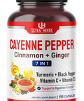 Ultra Herbs Cayenne Pepper 7 IN 1 - 16250mg - with Ginger Turmeric Cinnamon Black Pepper - Promotes Digestive System Function (150-day supply (pack of 1))