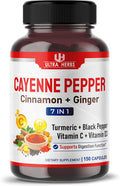 Ultra Herbs Cayenne Pepper 7 IN 1 - 16250mg - with Ginger Turmeric Cinnamon Black Pepper - Promotes Digestive System Function (150-day supply (pack of 1))
