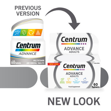 Centrum Advance Multivitamin Tablets For Men And Women Vitamins With 24 Essential Nutrients Including Vitamin C D And Zinc 60 Ct (Packaging And Tablet Colour May Vary Slightly)
