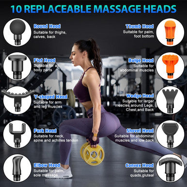 Toloco Massage Gun, Deep Tissue Back Massage For Athletes For Pain Relief, Percussion Massager With 10 Massages Heads & Silent Brushless Motor, Black