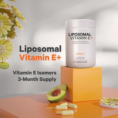 Codeage Liposomal Vitamin E Supplement All Vitamin E Tocopherols 3-Month Supply Alpha Tocopherols Beta Gamma and Delta Liposomal Mixed Tocopherols Non GMO Phospholipid 90 Capsules