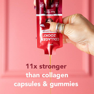 Zooki 11,000mg Super Strength Marine Collagen Liquid Sachets | Hydrolysed Peptides | Ultimate Skin Hair Nails Joints Bones & Muscles Support (Sour Cherry Flavour 30 Servings)