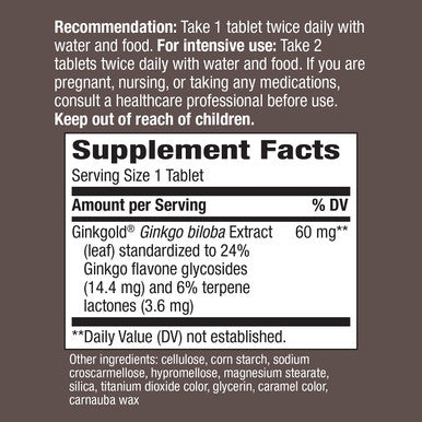 Nature's Way Ginkgold, 60 mg per serving, 50 Tablets