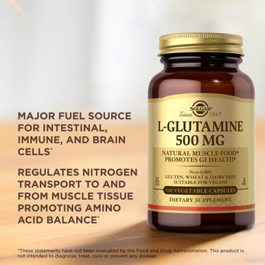 Solgar L Glutamine 500 Mg 100 Vegetable Capsules Natural Muscle Food - Non-Gmo Vegan Gluten Free Dairy Free Kosher - 33 Servings