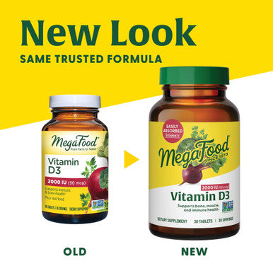 MegaFood Vitamin D3 2000 Iu (50 Mcg) - Immune Support Supplement - Bone Health -With Easily-Absorbed Vitamin D3 - Plus Real Food - Non-Gmo Vegetarian - Made Without 9 Food Allergens - 60 Tabs